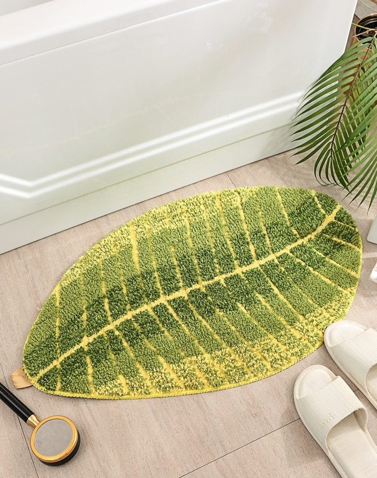 Alfombra de baño con hojas de plátano tropicales