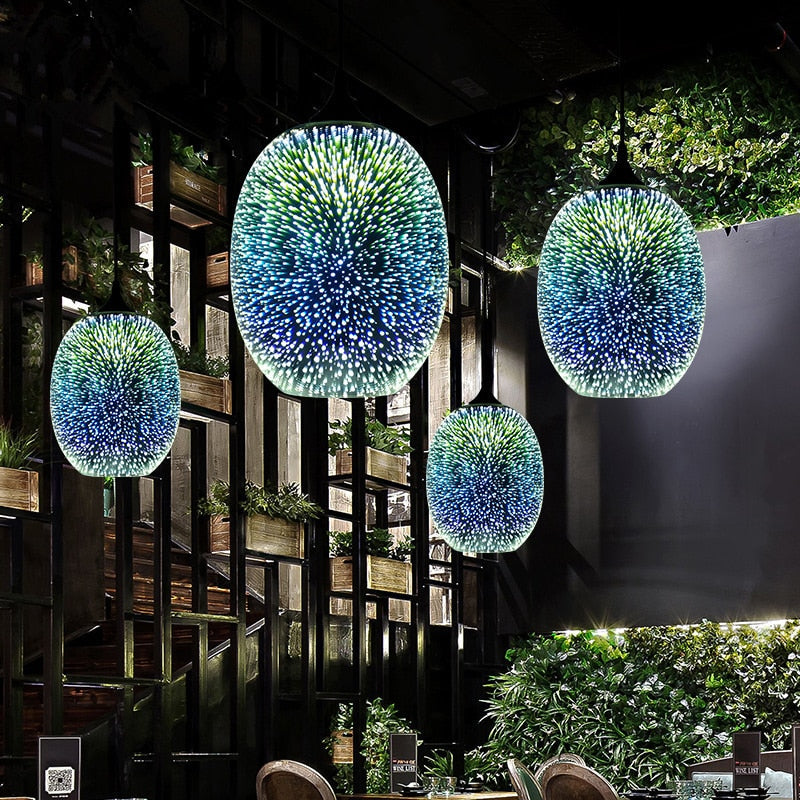 Oblong Globe Hanging Pendant Lamps Speckled to give Night Sky Accent Lighting