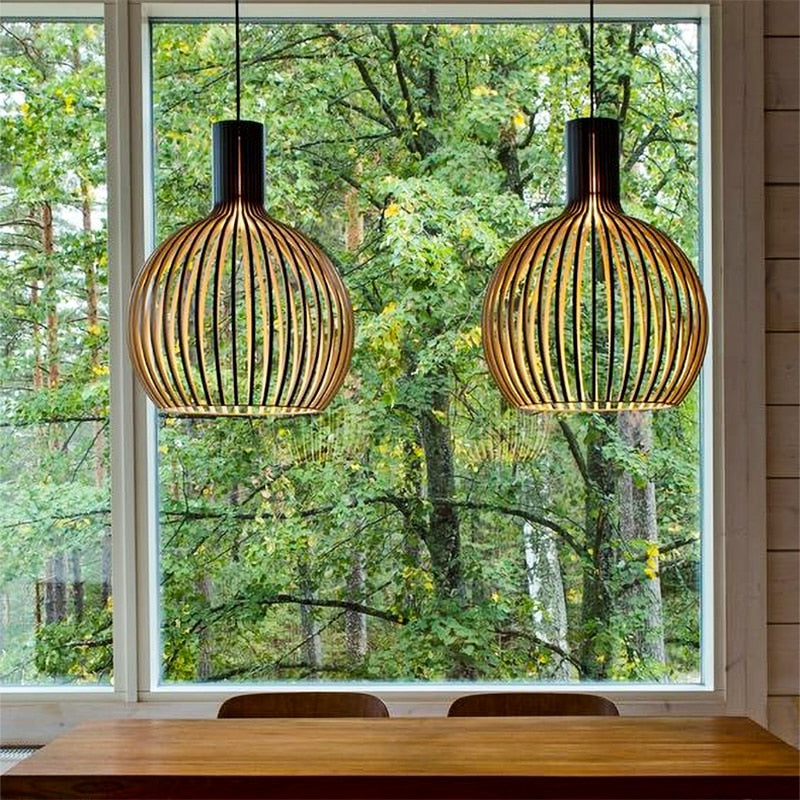 Handcrafted Wood Pendant Light in Black
