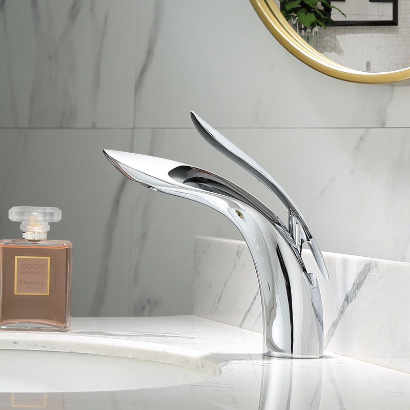 Chrome curved bathroom faucet