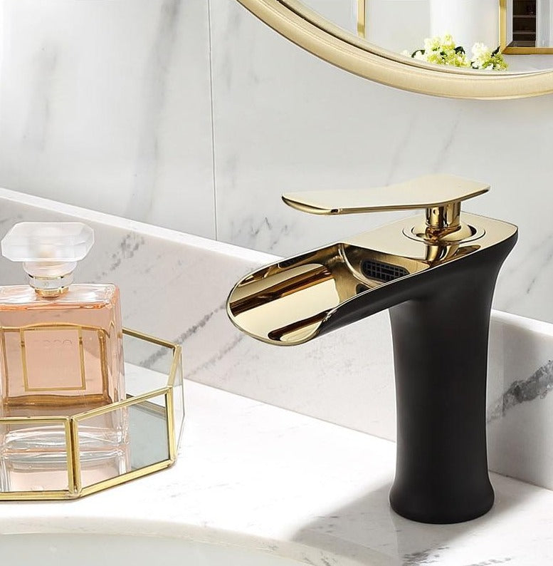 Black and Gold Waterfall Bathroom Faucet