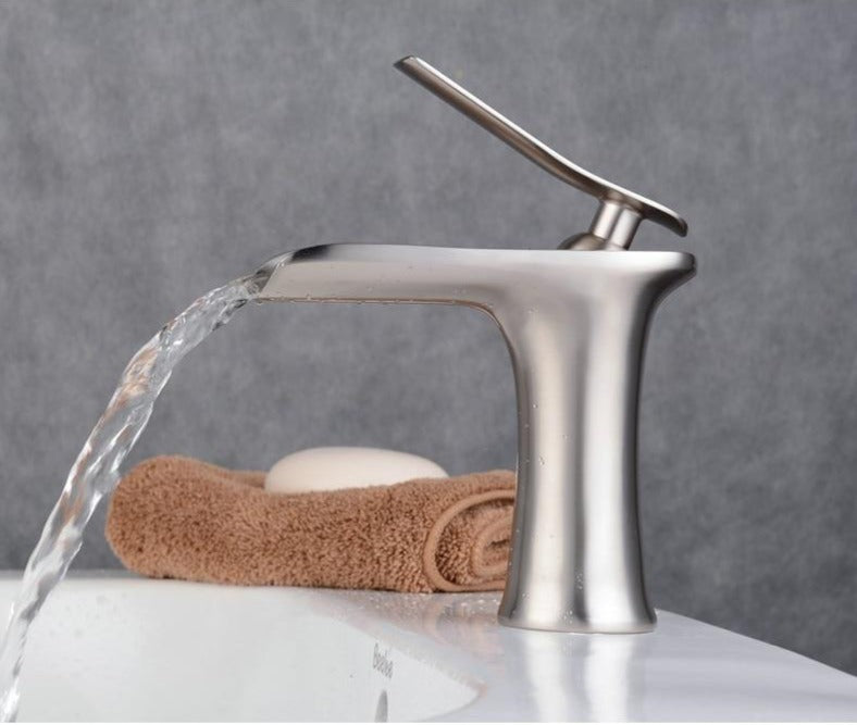 Modern Brushed Nickel waterfall bathroom faucet