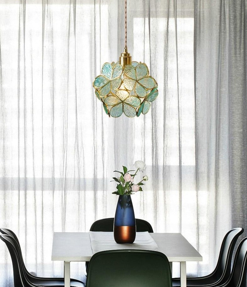 Light Blue Glass Flower Pendant Lights