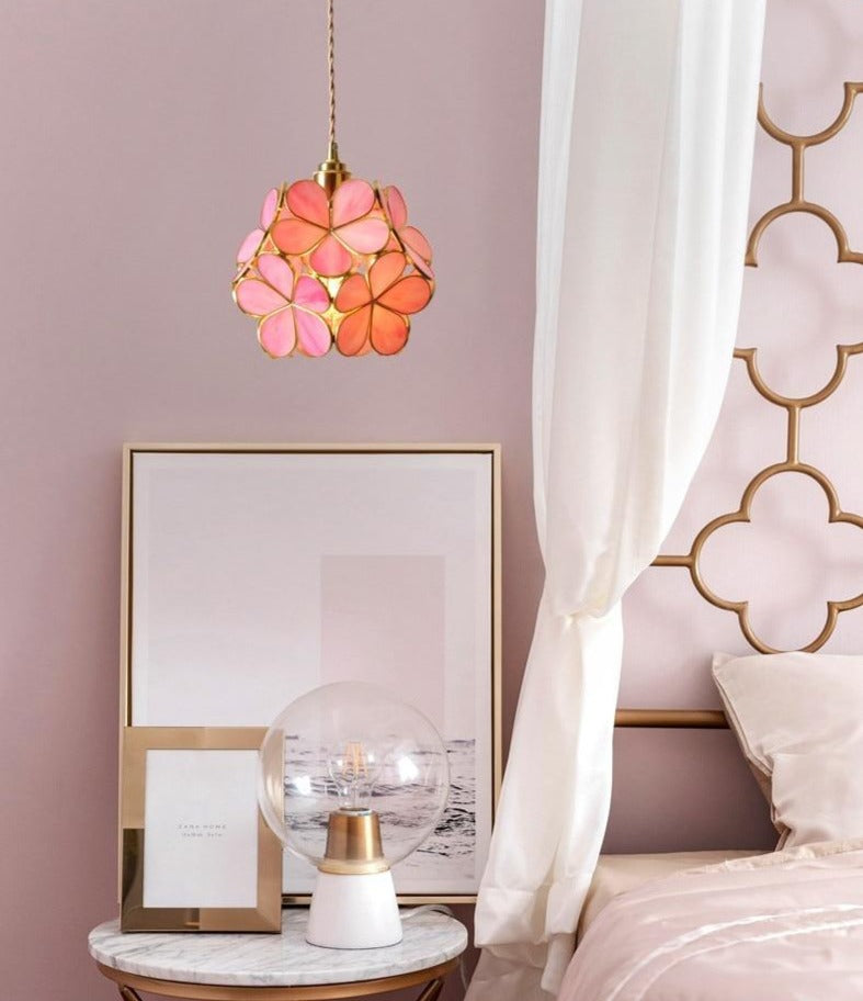 Colorful Brass Glass Flower Pendant Lights