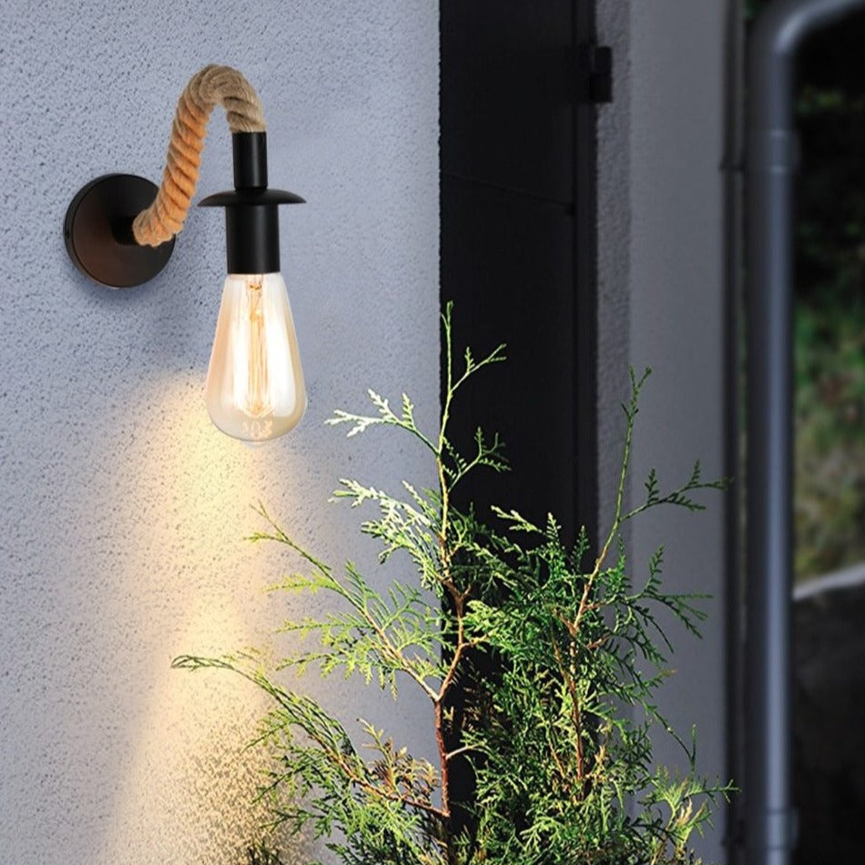 Twisted Jute Rope Outdoor Wall Sconce with Edison Bulb