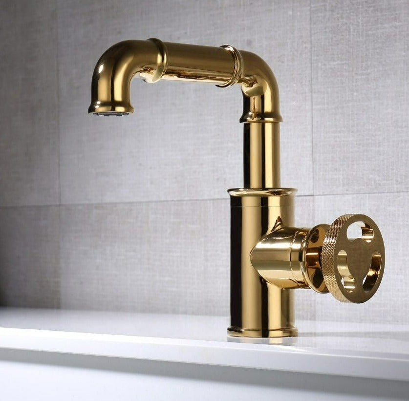 Polished Gold Retro Brass Bathroom Faucet