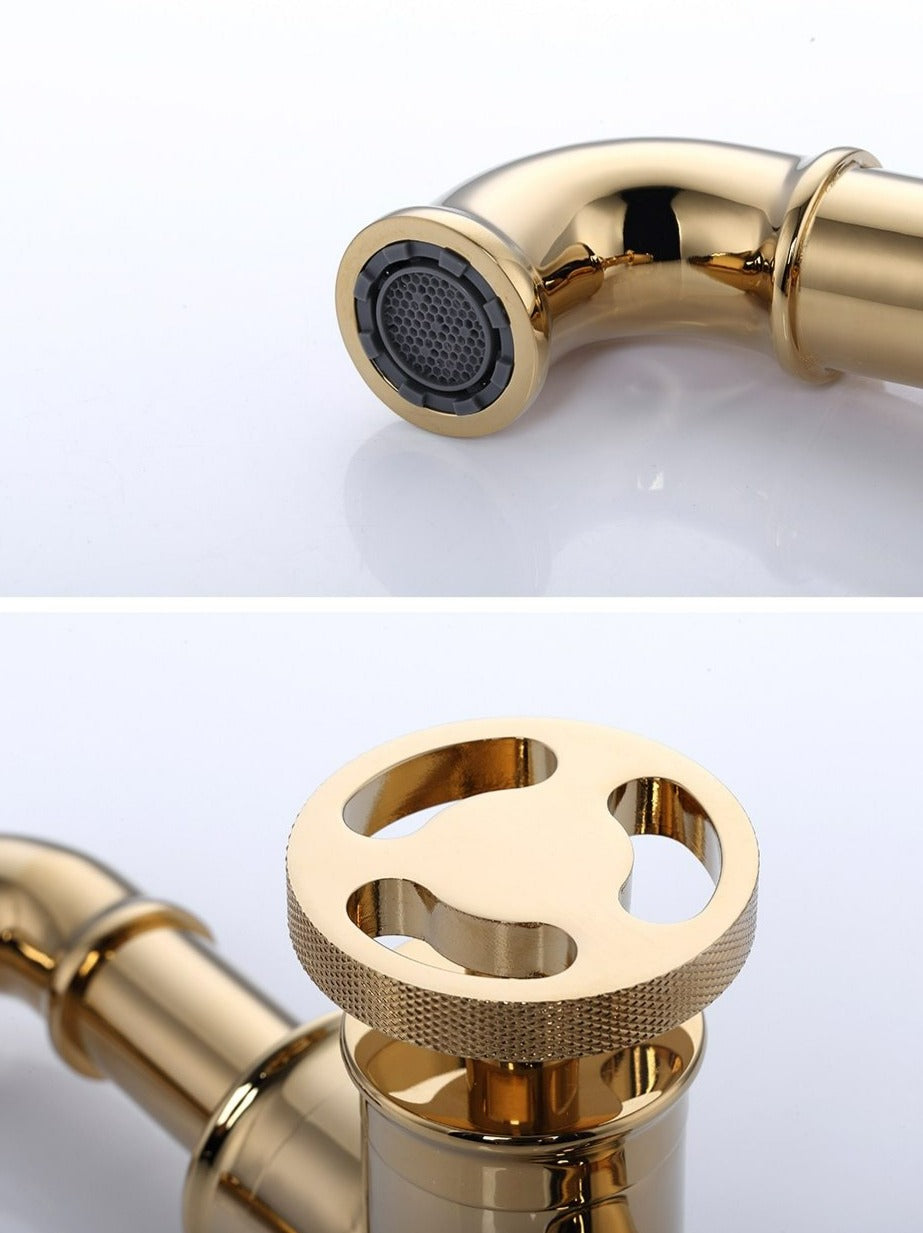 Retro Brass Rotary Handle Bathroom Faucet