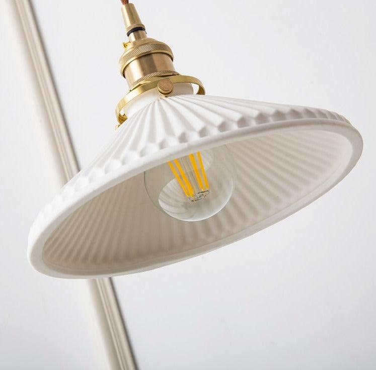 Vintage Brass and White Ceramic Pendant Light