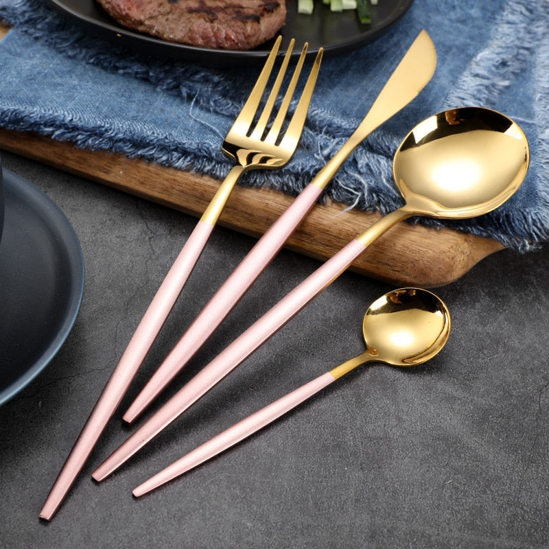 gold and pink luxury flatware dining set