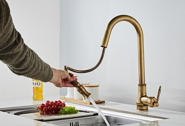 Retractable bronze touch control kitchen faucet