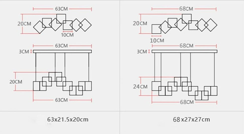 Lustre LED cubique moderne