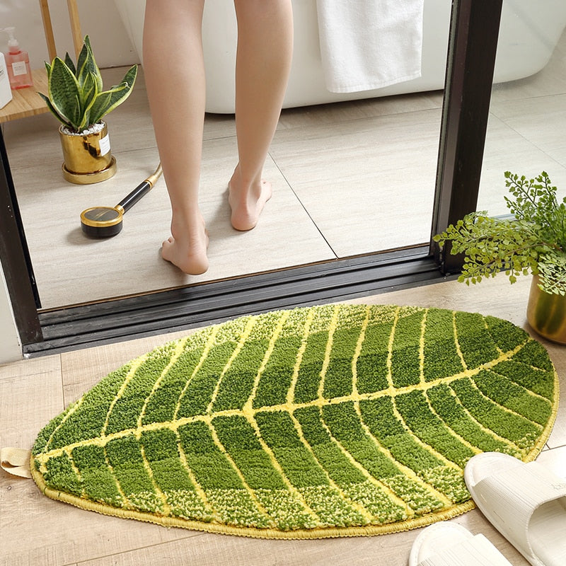 Alfombra de baño con hojas de plátano tropicales