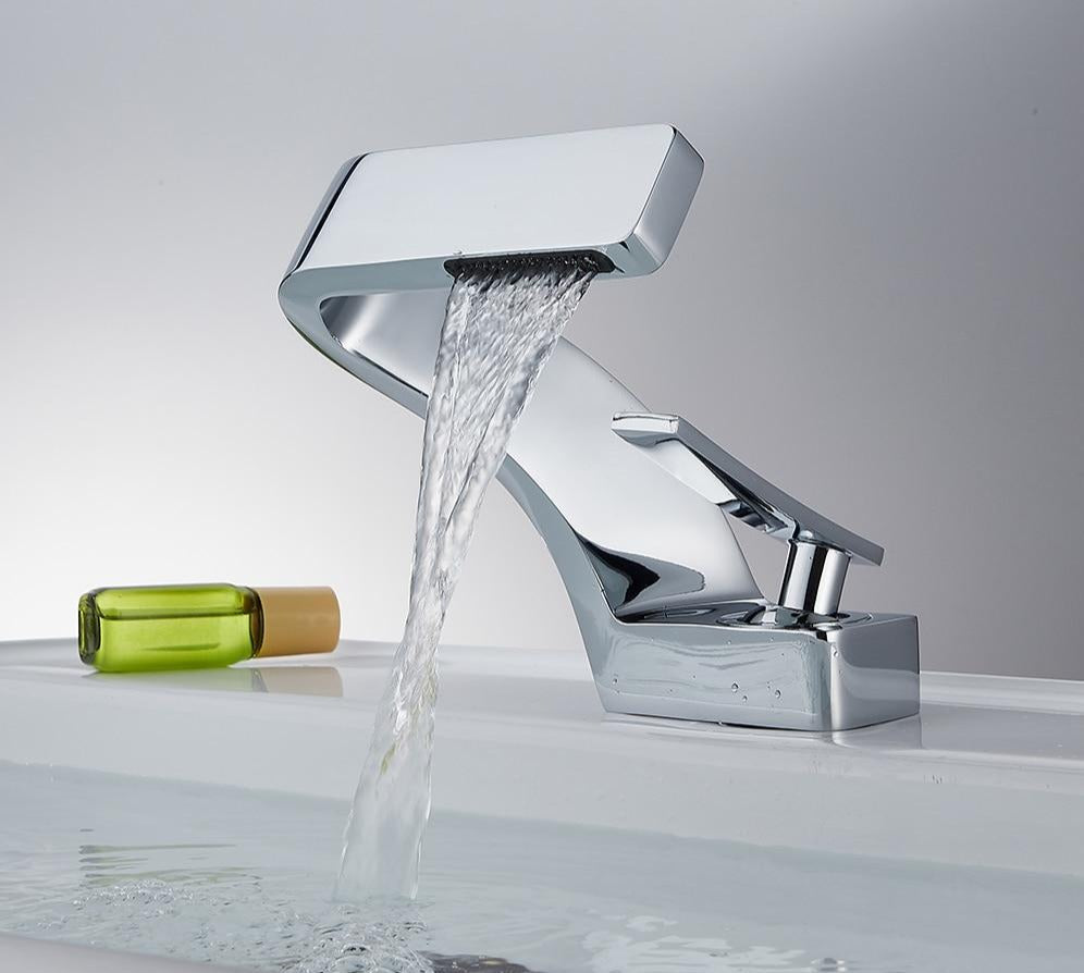 chrome modern curved basin faucet for master bathrooms