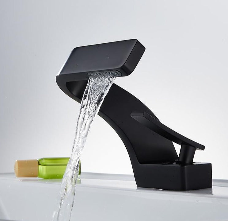 Black modern curved bathroom faucet