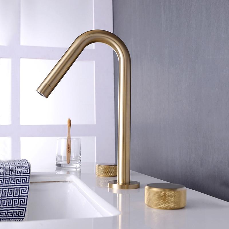 gold double handle bathroom faucet
