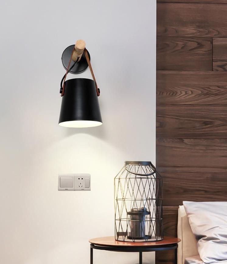 Wooden nordic hanging wall lamp in black
