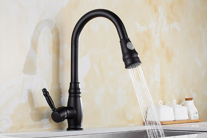 Modern pull out kitchen faucet in black