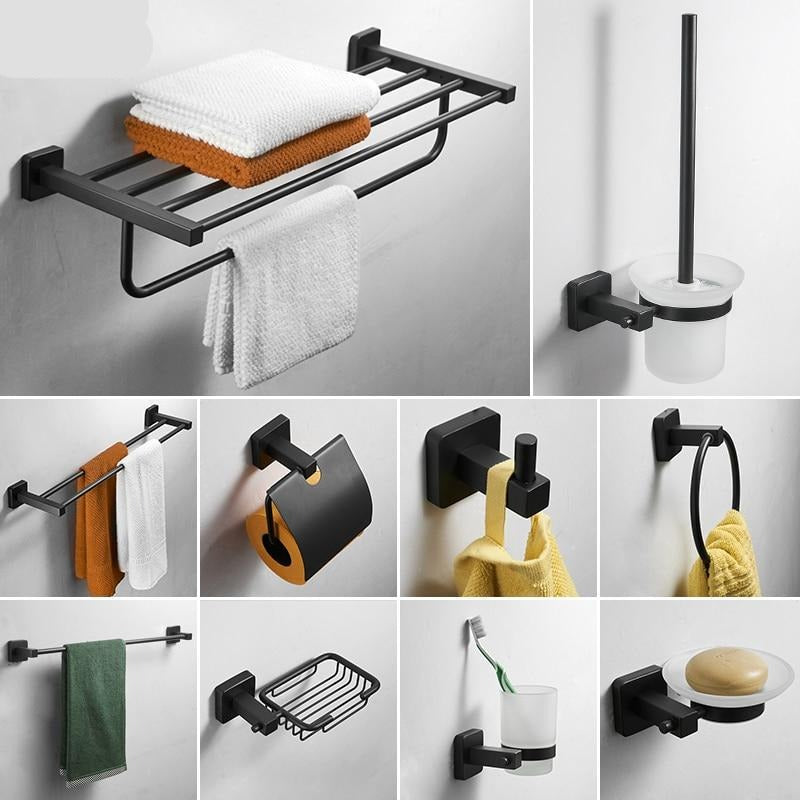Juego de herrajes para baño de acero inoxidable negro mate