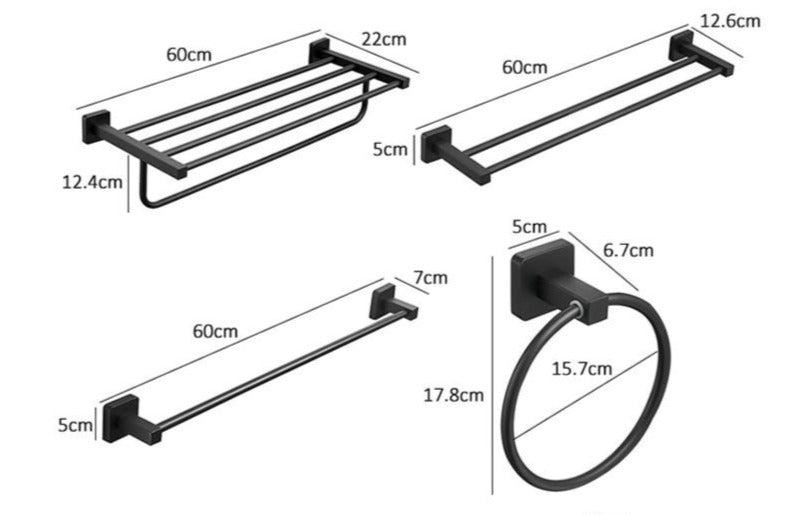 Juego de herrajes para baño de acero inoxidable negro mate