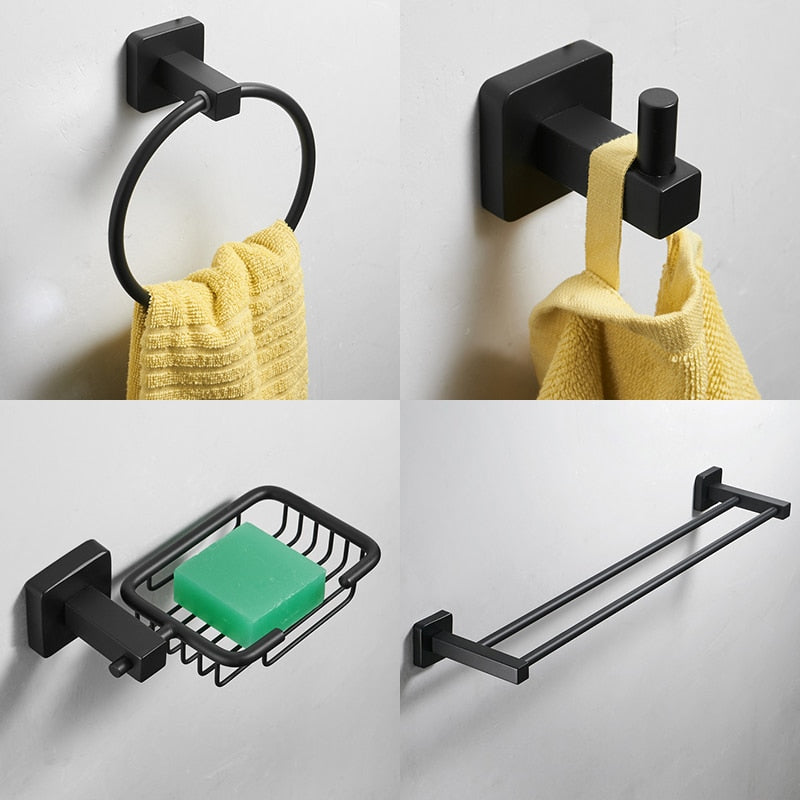 Juego de herrajes para baño de acero inoxidable negro mate