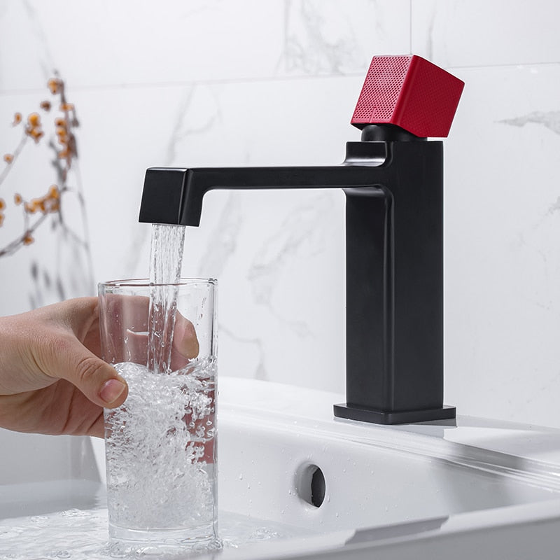 modern single handle black and red faucet