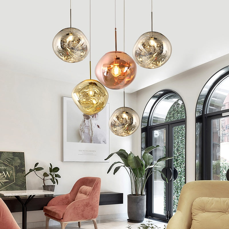 modern warped glass pendant lights for living room