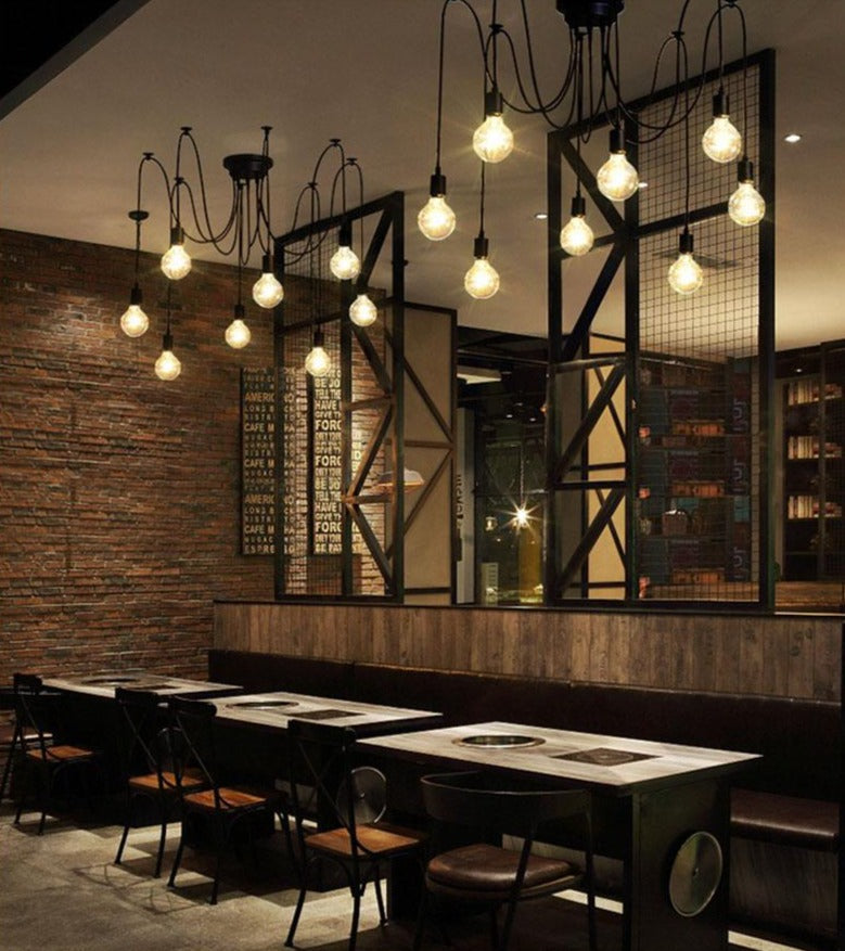 Spider Chandelier in black with eight glass globes