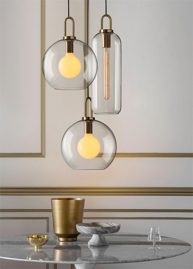 Modern Brass and Glass Clear Glass Hanging Pendant Lighting