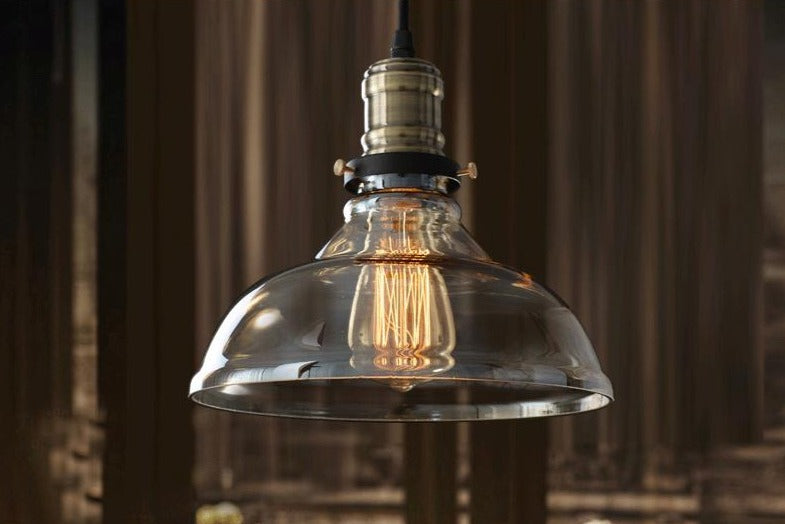 Vintage clear glass hanging industrial pendant