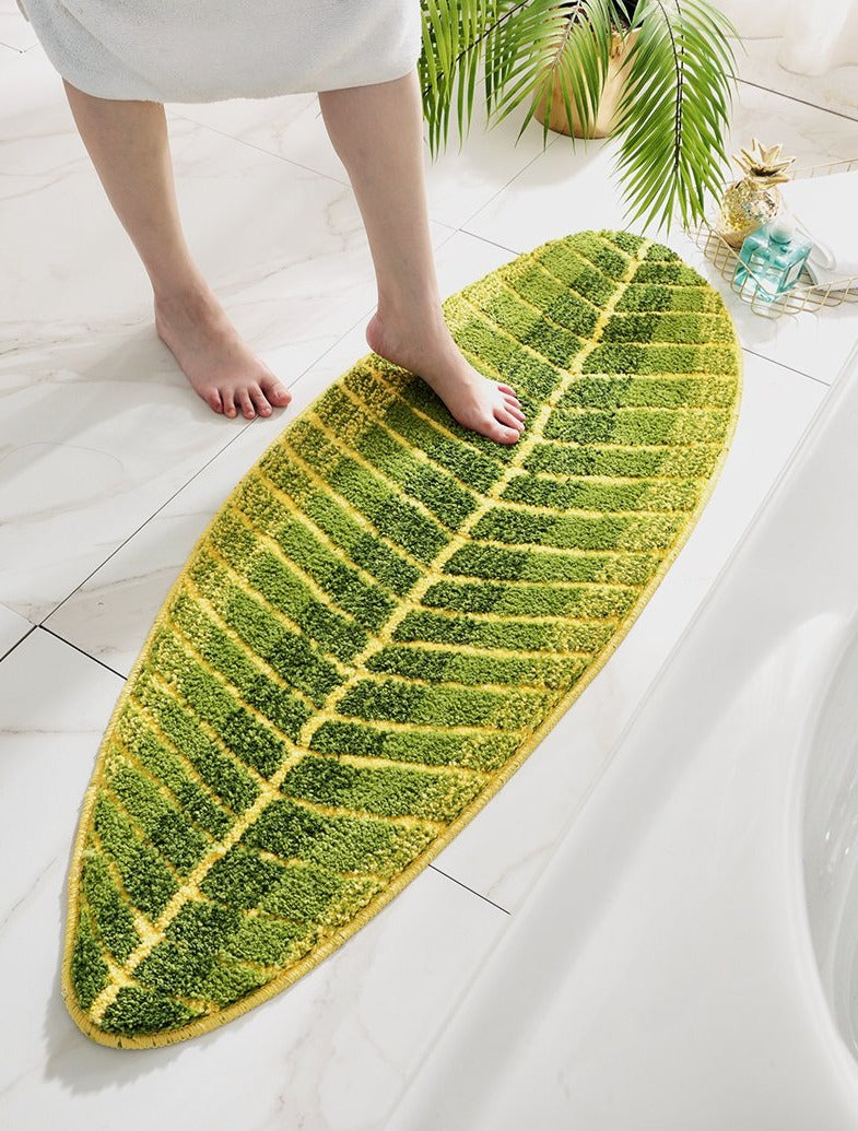 Alfombra de baño con hojas de plátano tropicales