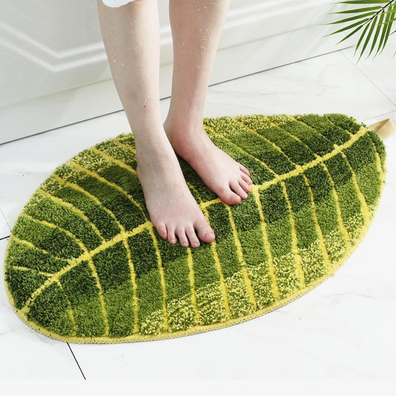 Alfombra de baño con hojas de plátano tropicales