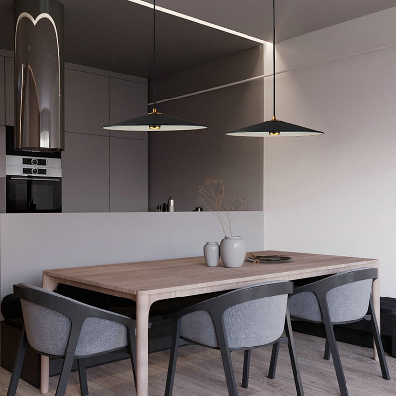 Ceiling Mounted Black and Brass round disk Hanging Pendant Lights for Modern or industrial interior design