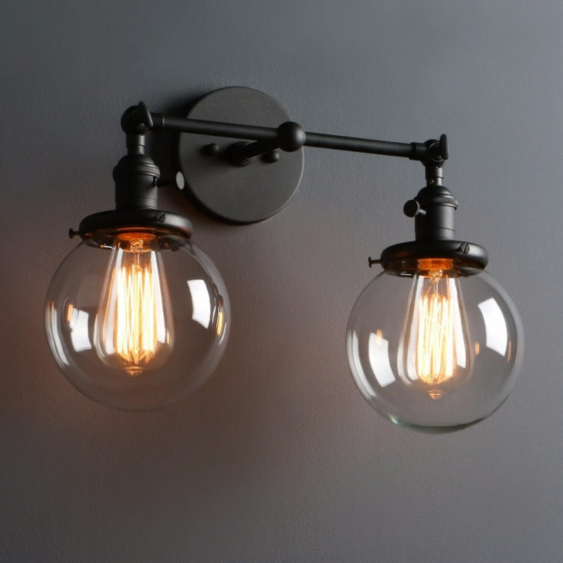 Aplique de pared de cristal con forma de globo y dos focos Deacon