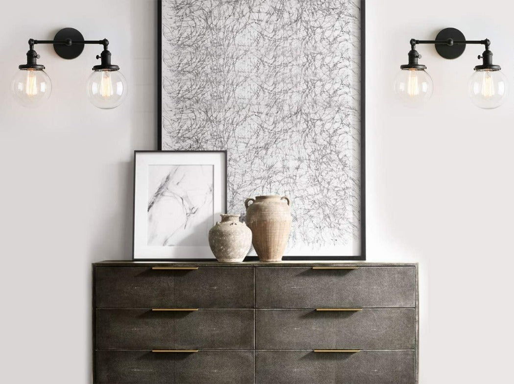Aplique de pared de cristal con forma de globo y dos focos Deacon