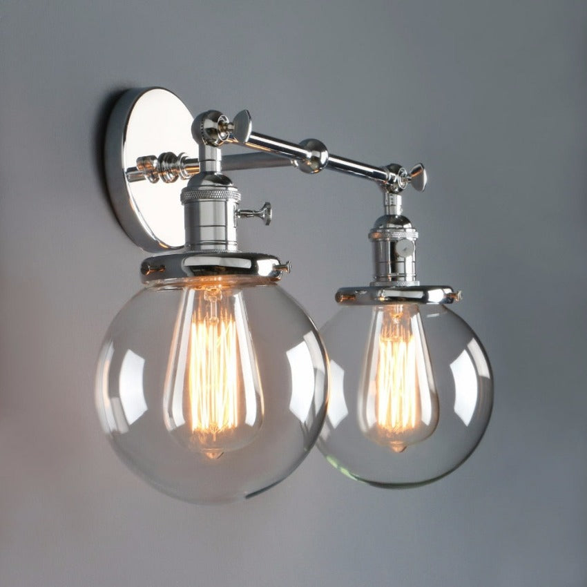 Aplique de pared de cristal con forma de globo y dos focos Deacon