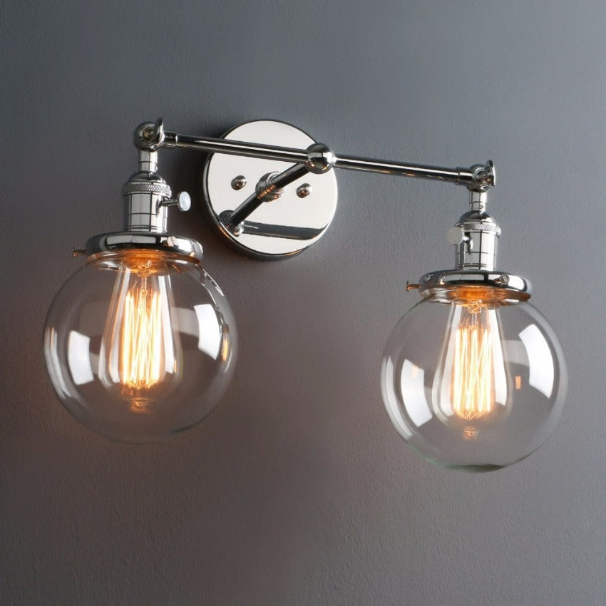 Aplique de pared de cristal con forma de globo y dos focos Deacon