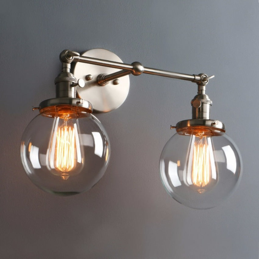 Aplique de pared de cristal con forma de globo y dos focos Deacon