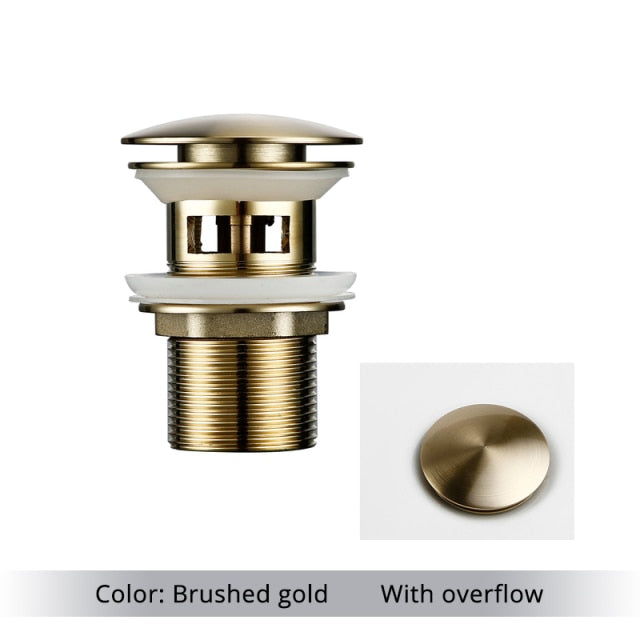 Brushed Gold Polished Brass Bathroom Sink Drains with overflow