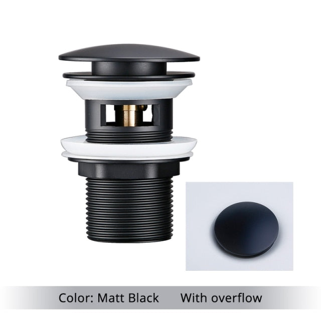 Matte Black Polished Brass Bathroom Sink Drains with overflow