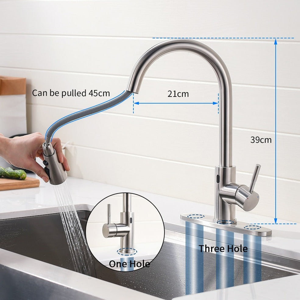 Hands free retractable kitchen faucet
