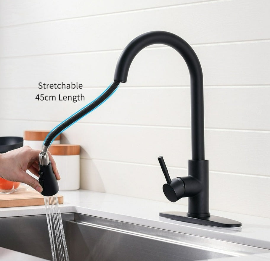 Matte Black Modern Touchless retractable kitchen faucet
