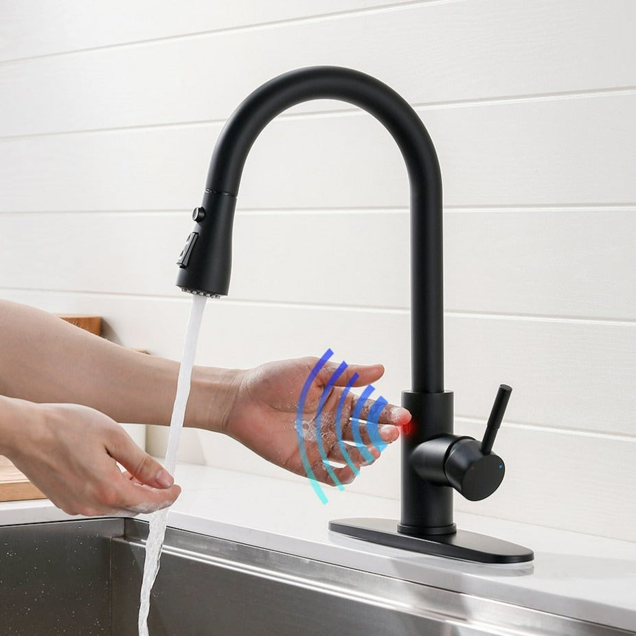 Modern Smart Sensor Touchless Kitchen Faucet in Black