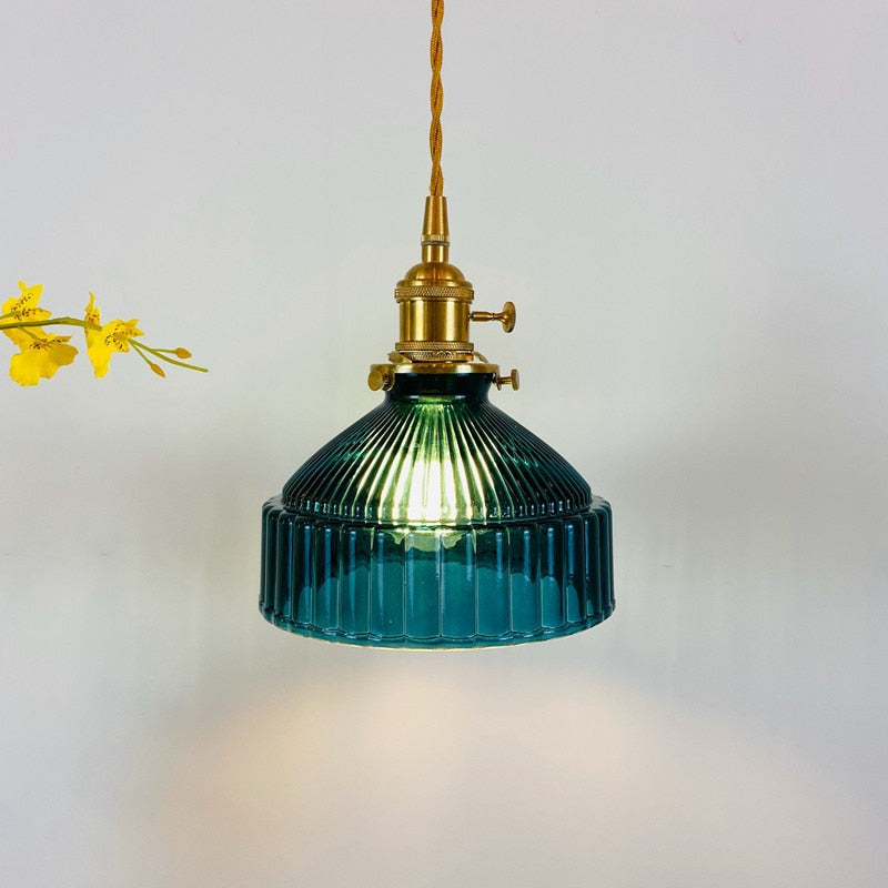Blue vintage textured glass pendant light