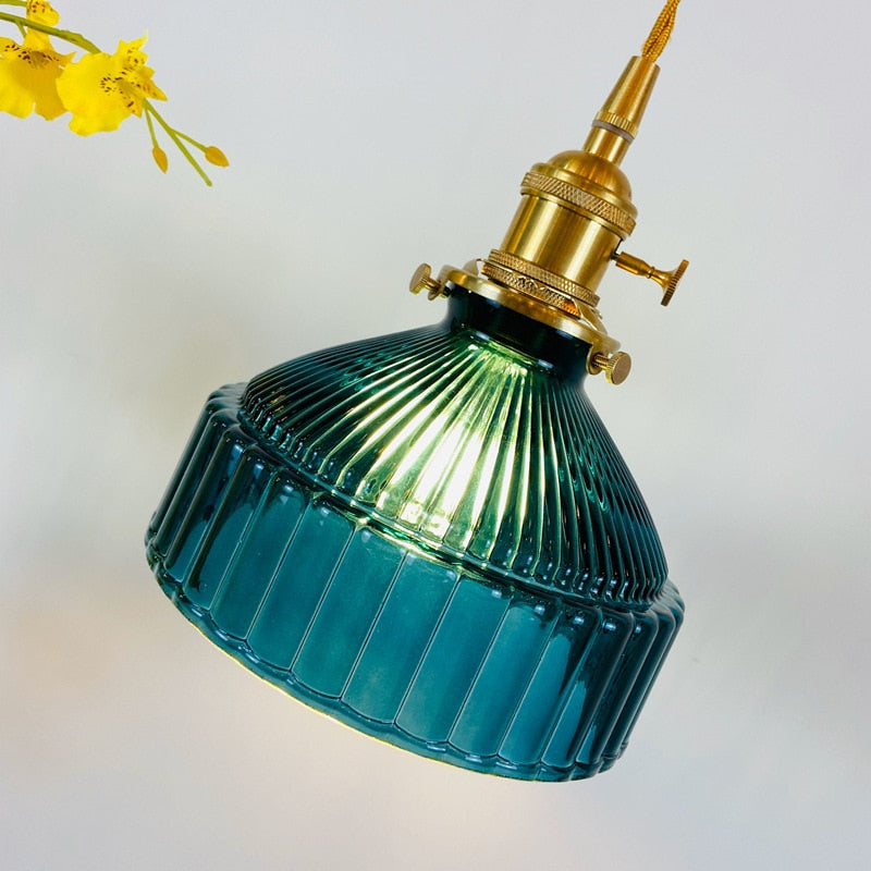Blue vintage glass pendant light