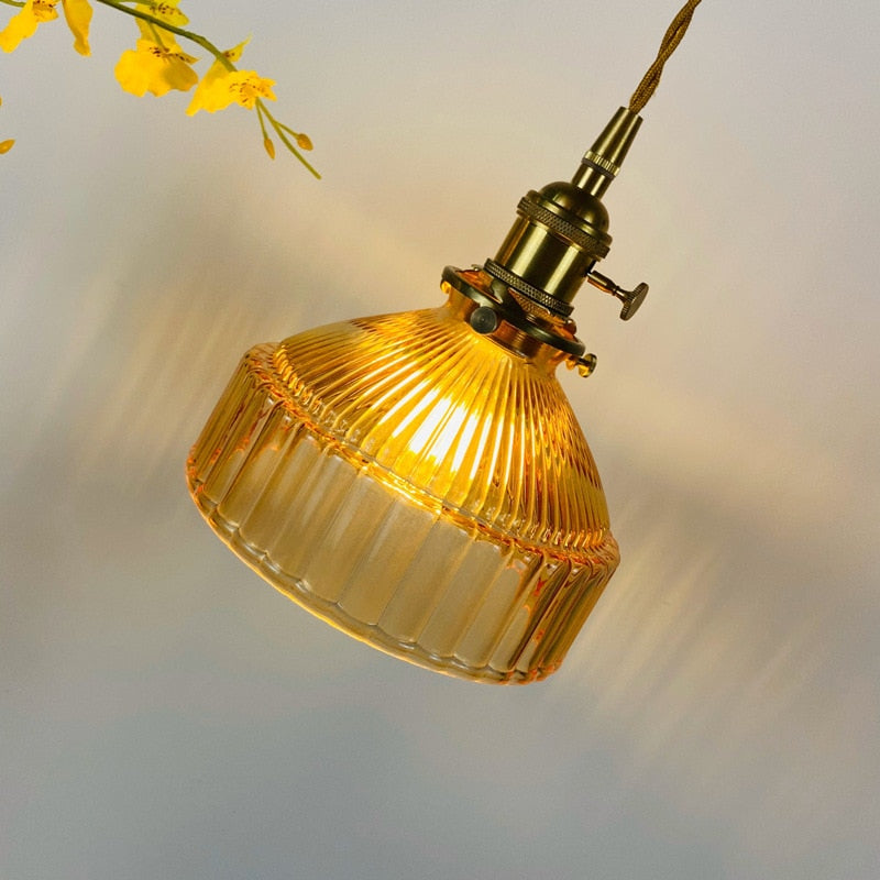 Amber vintage textured glass pendant light
