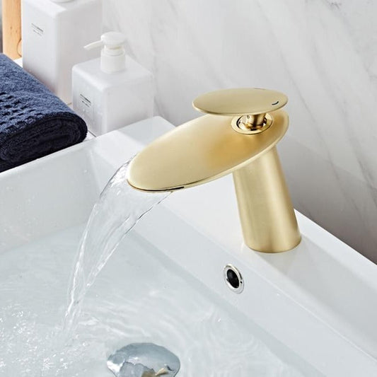 Matte gold modern waterfall faucet