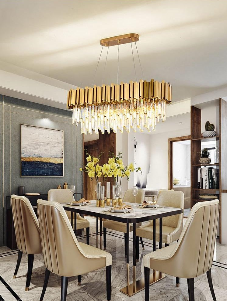 Modern rectangular glass crystal chandelier