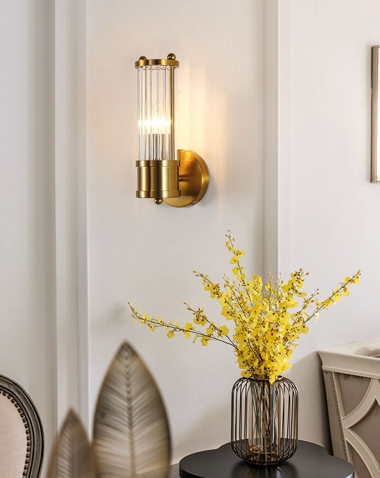 Polished Brass Glass Crystal Wall Light