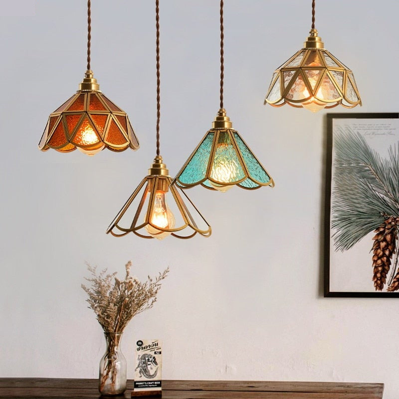 Suspensions vintage en vitrail