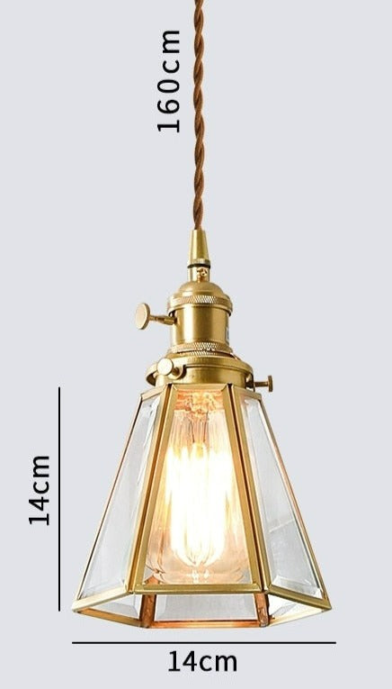 Lámpara colgante vintage de cobre y vidrio
